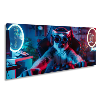 Leinwandbild Zocker mit Stil – Lemur im Hightech - Gear an der Tastatur. - deyoli