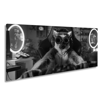 Leinwandbild Zocker mit Stil – Lemur im Hightech - Gear an der Tastatur. - deyoli