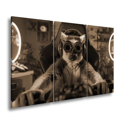 Leinwandbild Zocker mit Stil – Lemur im Hightech - Gear an der Tastatur. - deyoli
