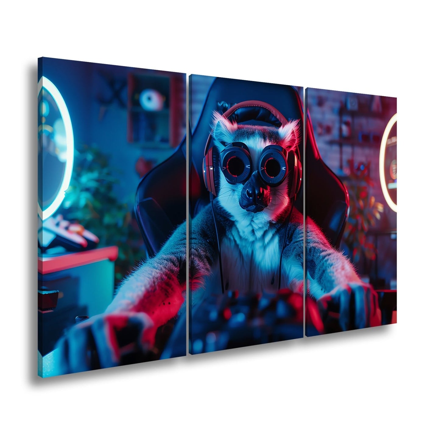 Leinwandbild Zocker mit Stil – Lemur im Hightech - Gear an der Tastatur. - deyoli