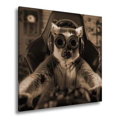 Leinwandbild Zocker mit Stil – Lemur im Hightech - Gear an der Tastatur. - deyoli
