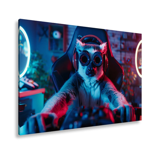 Leinwandbild Zocker mit Stil – Lemur im Hightech - Gear an der Tastatur. - deyoli