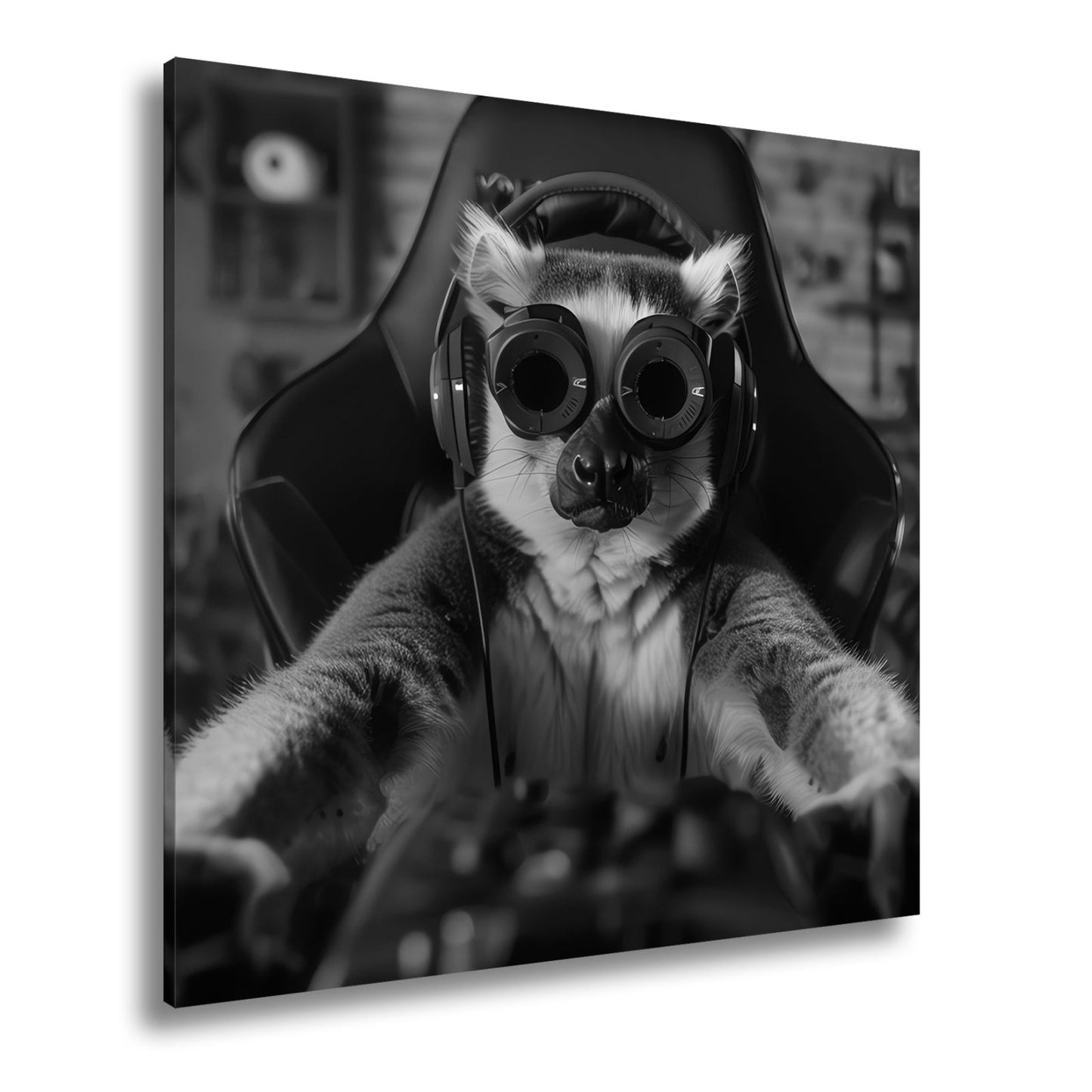 Leinwandbild Zocker mit Stil – Lemur im Hightech - Gear an der Tastatur. - deyoli