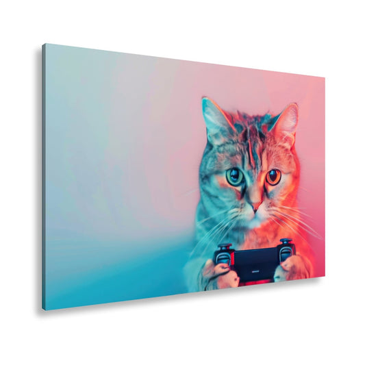 Leinwandbild Zockerkatze im Neonlicht – bereit für das nächste Level. - deyoli