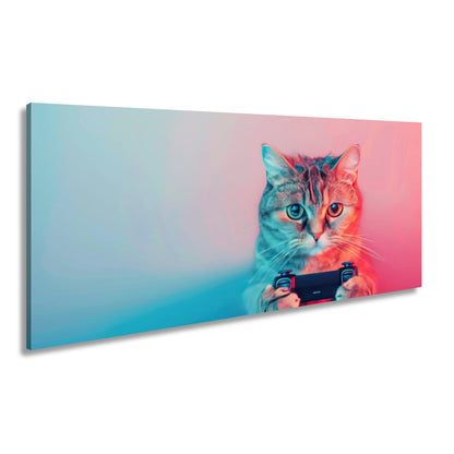 Leinwandbild Zockerkatze im Neonlicht – bereit für das nächste Level. - deyoli