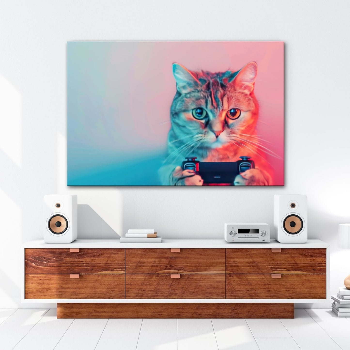 Leinwandbild Zockerkatze im Neonlicht – bereit für das nächste Level. - deyoli