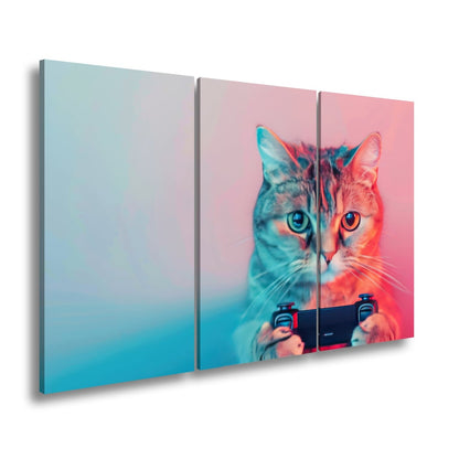 Leinwandbild Zockerkatze im Neonlicht – bereit für das nächste Level. - deyoli