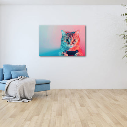 Leinwandbild Zockerkatze im Neonlicht – bereit für das nächste Level. - deyoli
