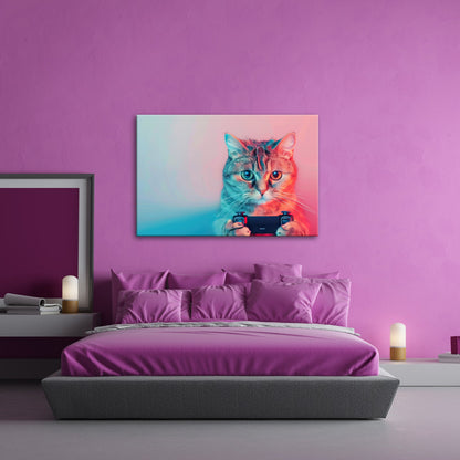 Leinwandbild Zockerkatze im Neonlicht – bereit für das nächste Level. - deyoli