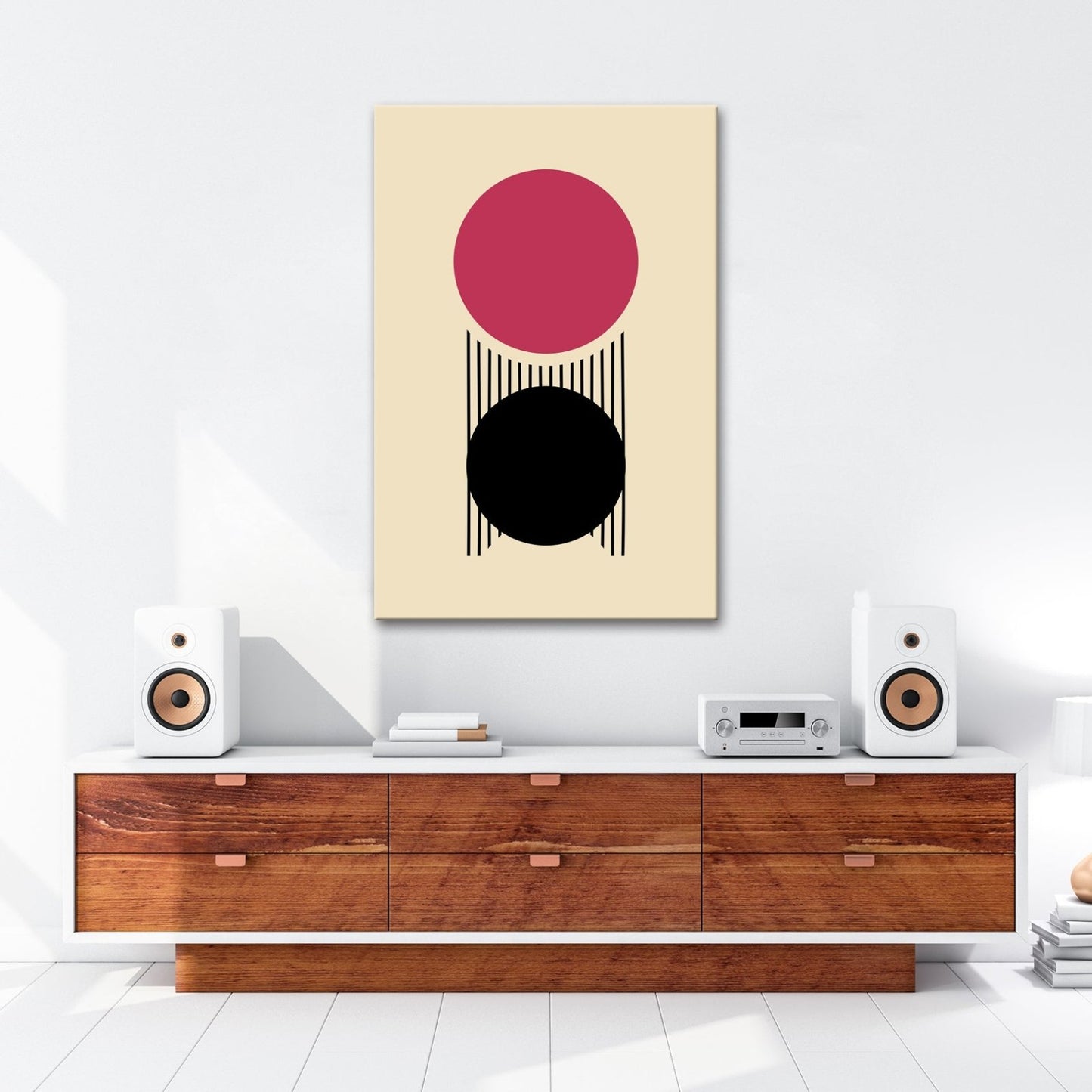 Leinwandbild Zwei Kreise verbunden durch Linien – minimalistische Balance - deyoli