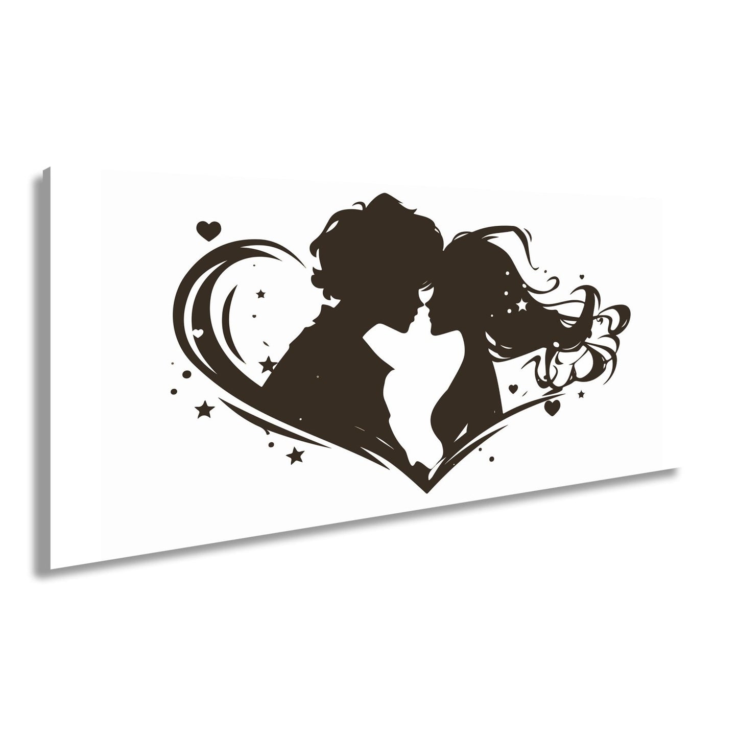 Leinwandbild Zwei Liebende als Silhouette im Wirbel eines herzförmigen Motivs - deyoli