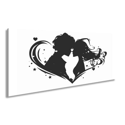 Leinwandbild Zwei Liebende als Silhouette im Wirbel eines herzförmigen Motivs - deyoli