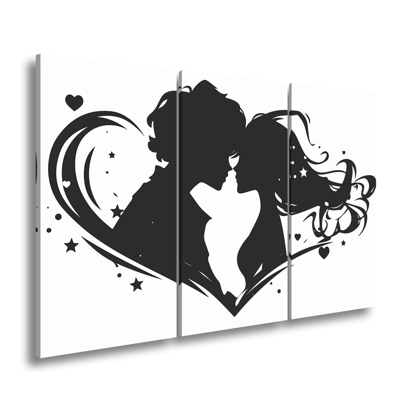 Leinwandbild Zwei Liebende als Silhouette im Wirbel eines herzförmigen Motivs - deyoli
