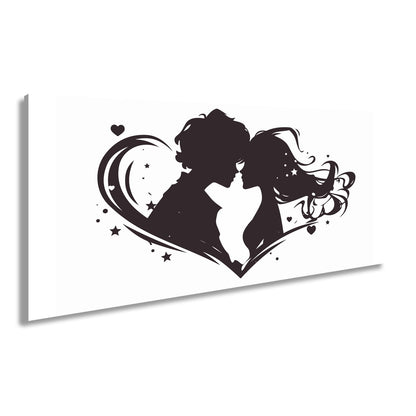 Leinwandbild Zwei Liebende als Silhouette im Wirbel eines herzförmigen Motivs - deyoli