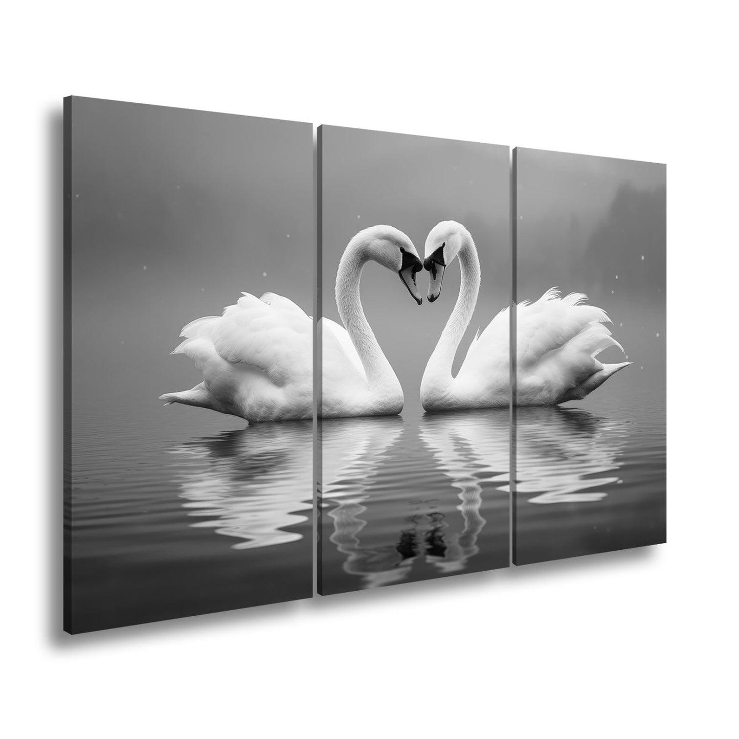 Leinwandbild Zwei Schwäne spiegeln Liebe im stillen, blauen Morgen. - deyoli