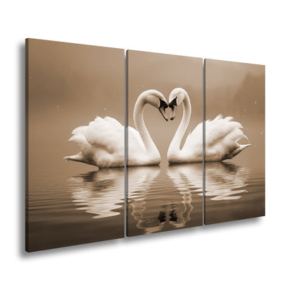 Leinwandbild Zwei Schwäne spiegeln Liebe im stillen, blauen Morgen. - deyoli