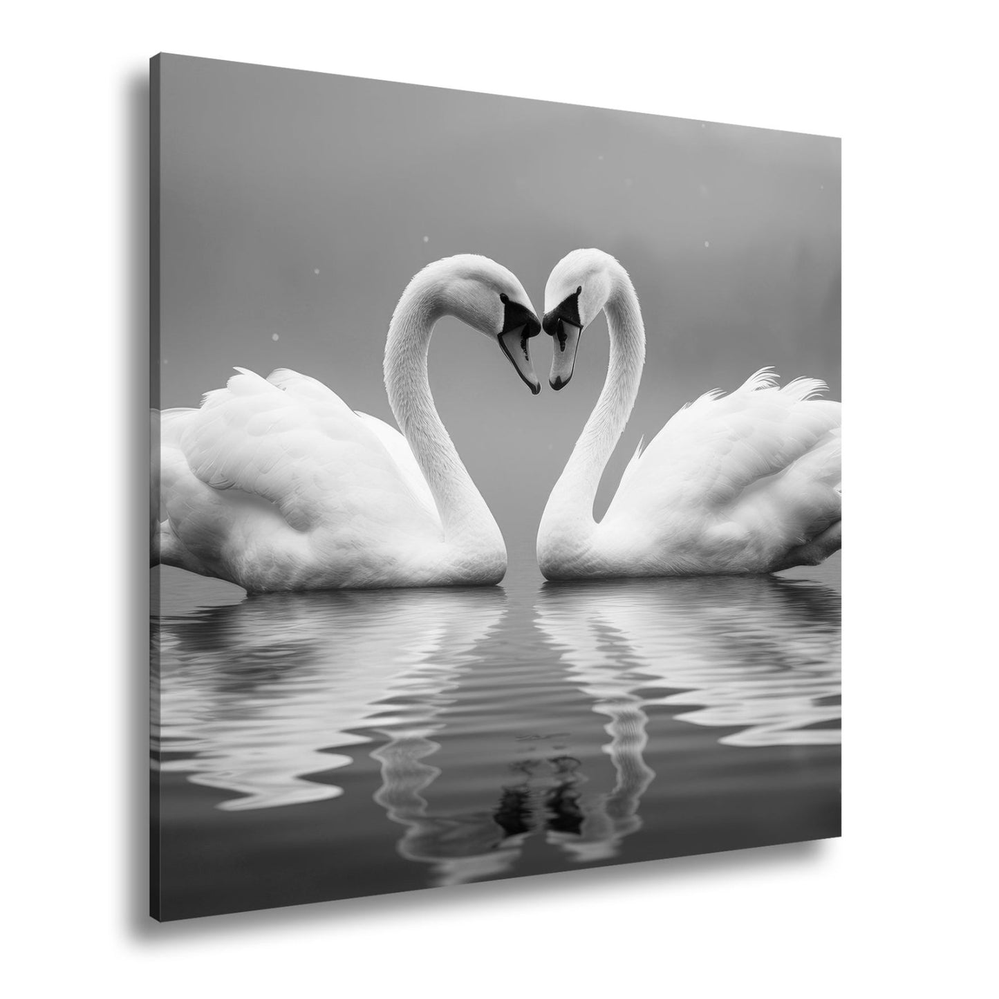 Leinwandbild Zwei Schwäne spiegeln Liebe im stillen, blauen Morgen. - deyoli