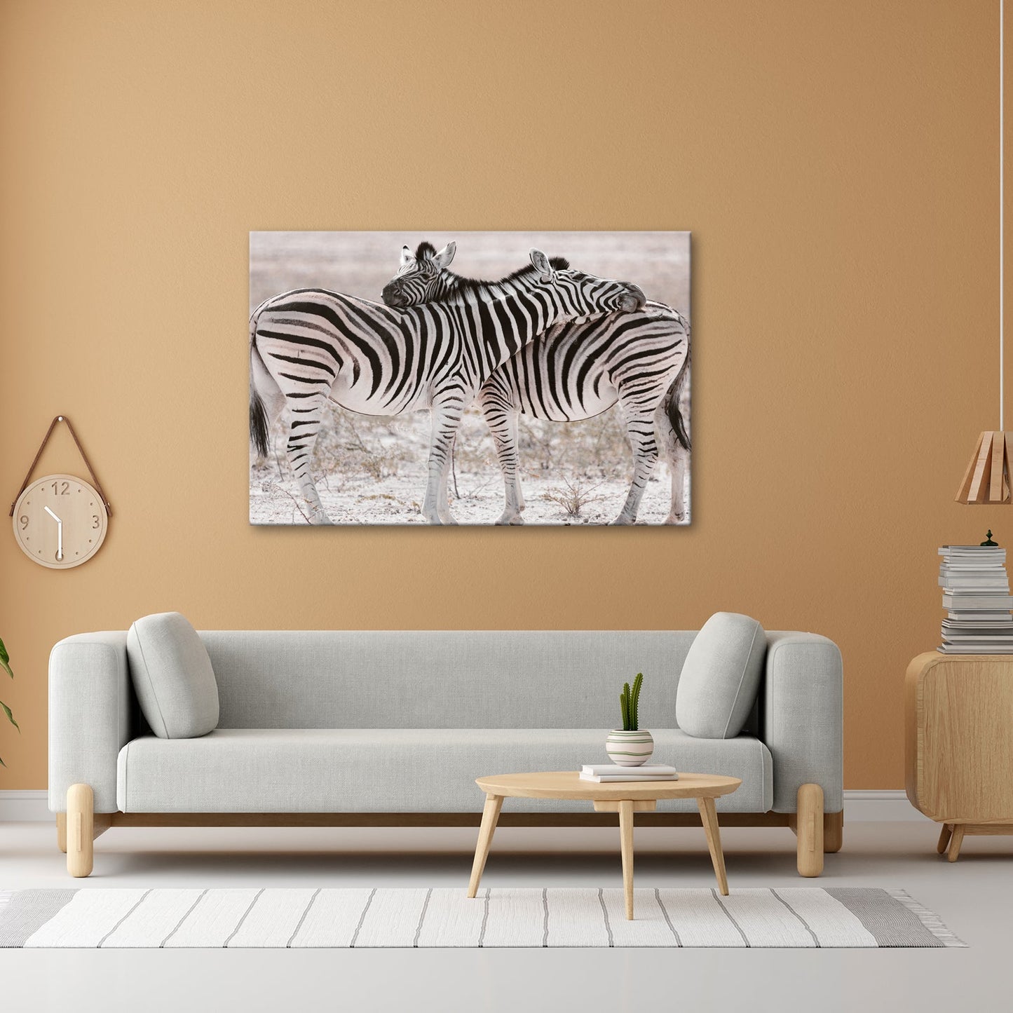 Leinwandbild Zwei Zebras verschlingen sich in zarter, gestreifter Umarmung - deyoli