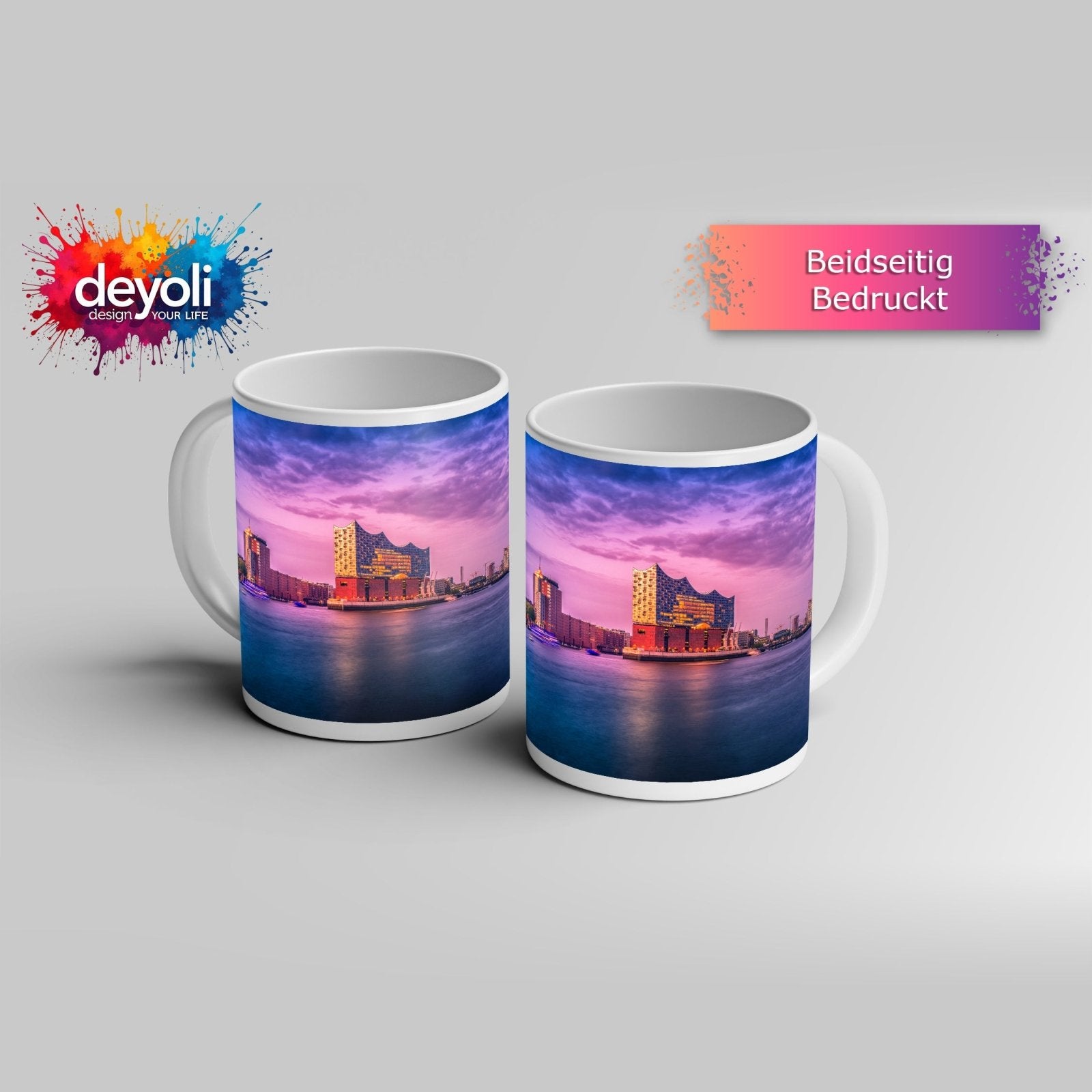 Motivtasse Abendlicht küsst Hamburgs Hafen mit goldener Eleganz. - deyoli