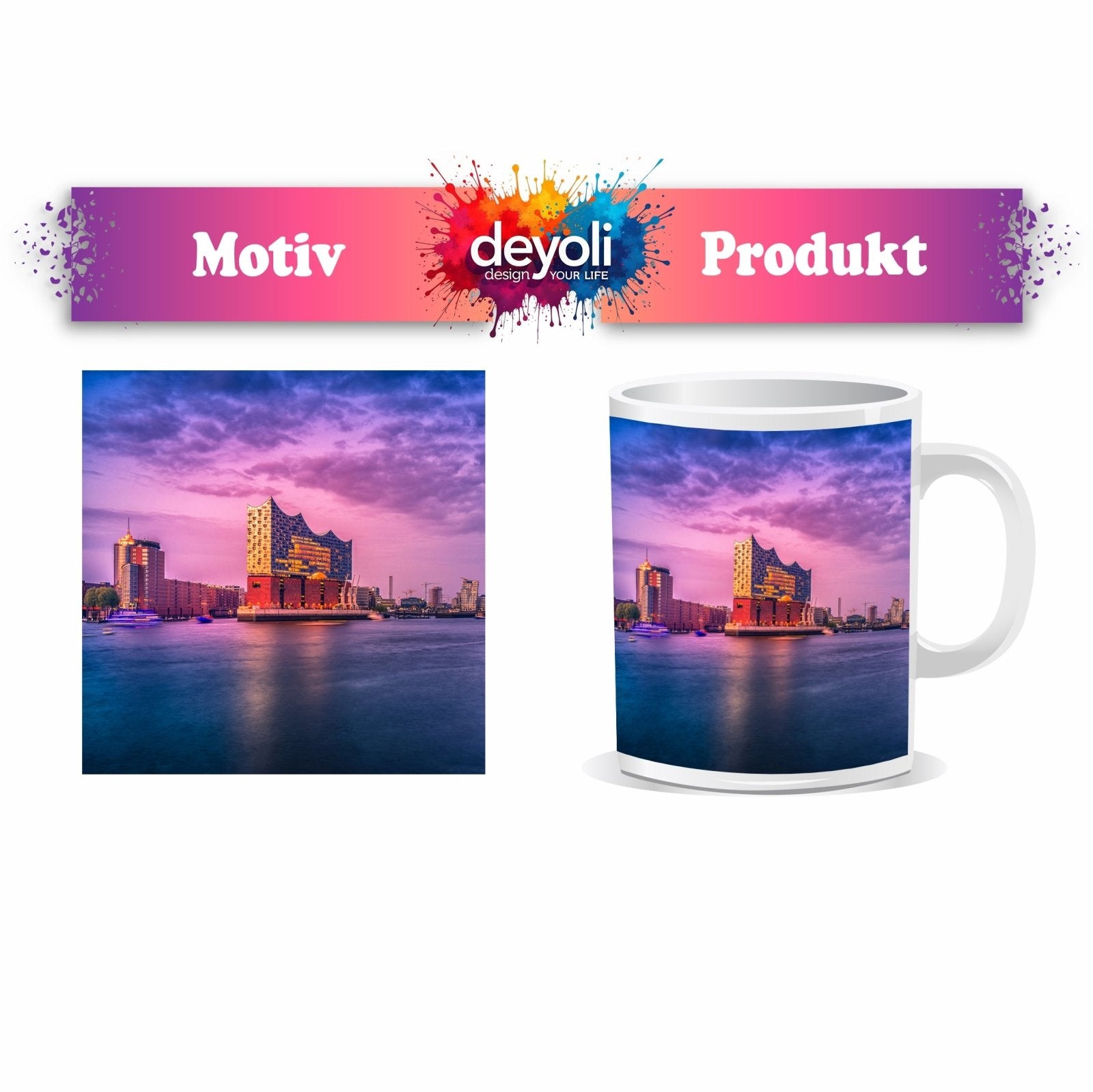 Motivtasse Abendlicht küsst Hamburgs Hafen mit goldener Eleganz. - deyoli