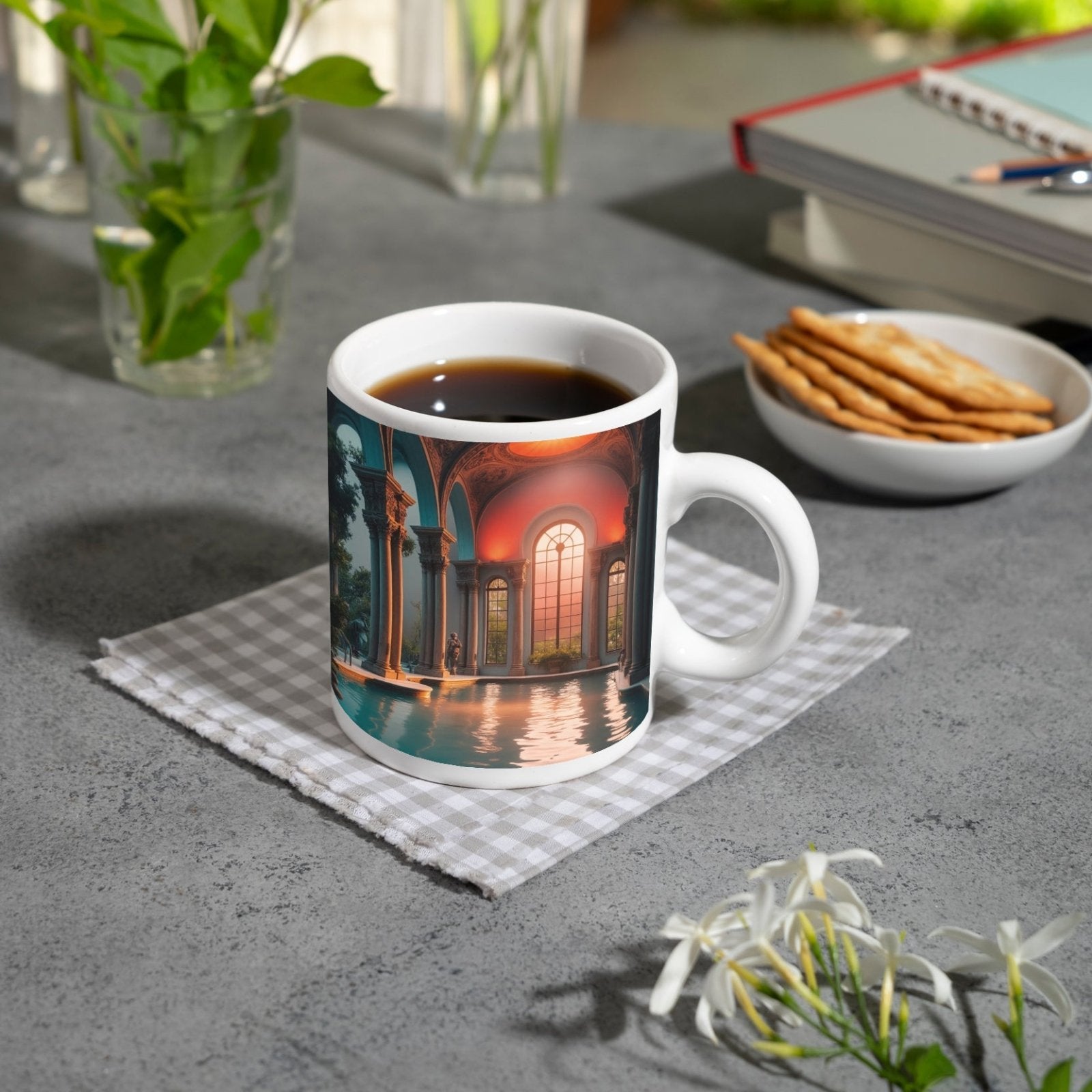 Motivtasse Abendlicht taucht das Badehaus in goldene Stille. - deyoli