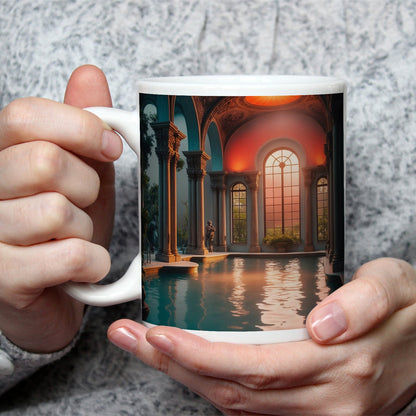 Motivtasse Abendlicht taucht das Badehaus in goldene Stille. - deyoli