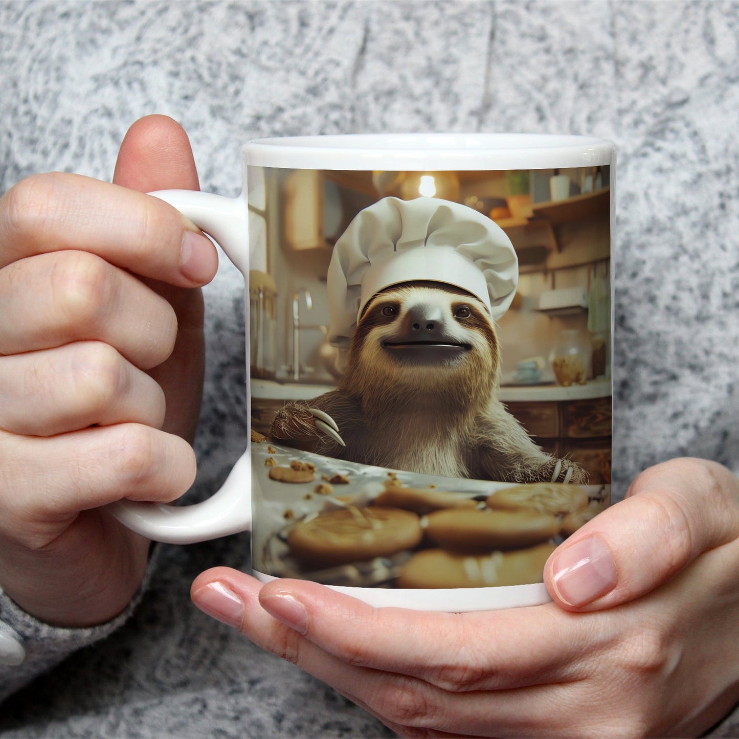 Motivtasse Backfreude im Blick – ein Faultier mit Keks - Mission. - deyoli