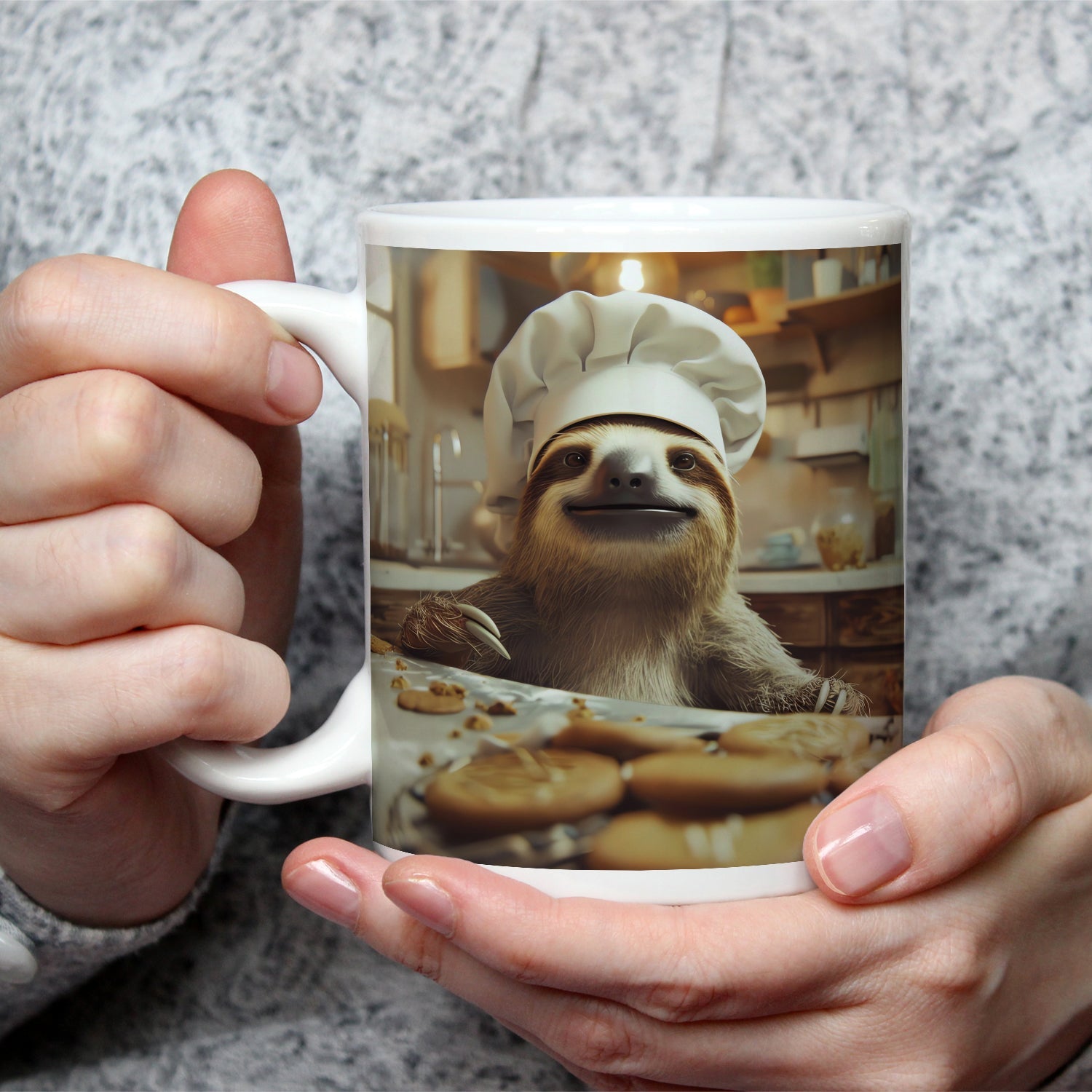 Motivtasse Backfreude im Blick – ein Faultier mit Keks - Mission. - deyoli