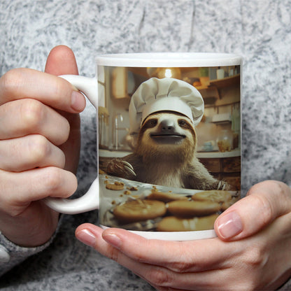 Motivtasse Backfreude im Blick – ein Faultier mit Keks - Mission. - deyoli