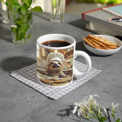 Motivtasse Backfreude im Blick – ein Faultier mit Keks - Mission. - deyoli