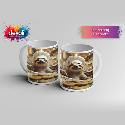 Motivtasse Backfreude im Blick – ein Faultier mit Keks - Mission. - deyoli