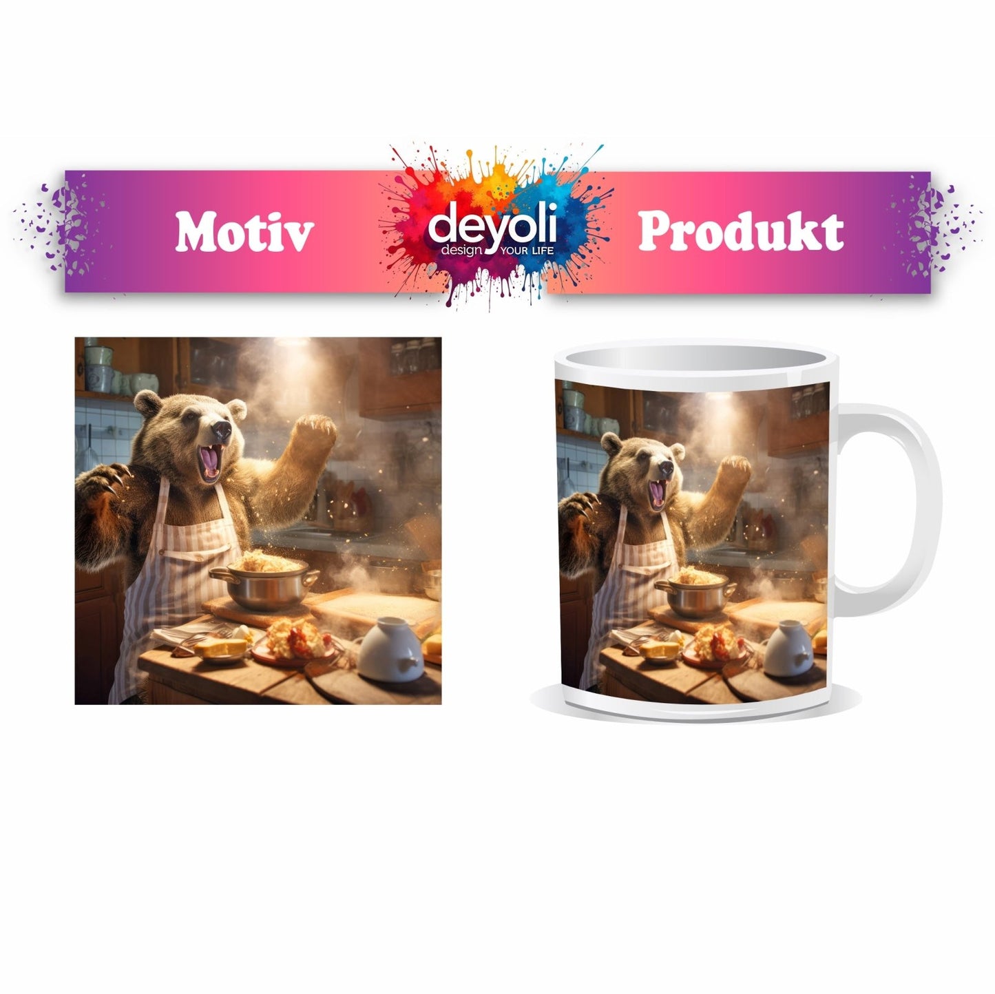 Motivtasse Bärenstarker Koch – Chaos trifft Kulinarik mit Brüllfaktor. - deyoli