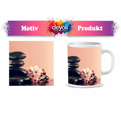 Motivtasse Balance in Schwarz und Rosa – Zen trifft Frühling. - deyoli
