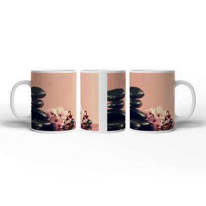 Motivtasse Balance in Schwarz und Rosa – Zen trifft Frühling. - deyoli