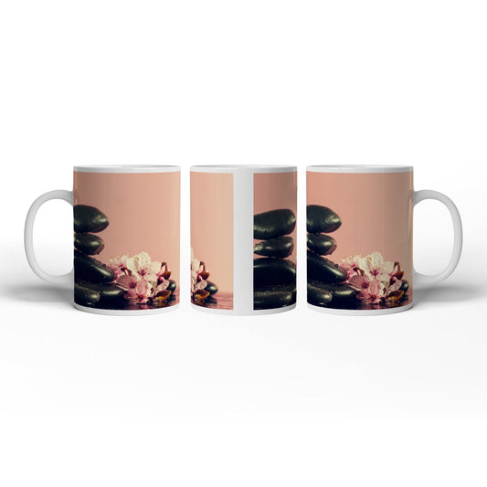 Motivtasse Balance in Schwarz und Rosa – Zen trifft Frühling. - deyoli