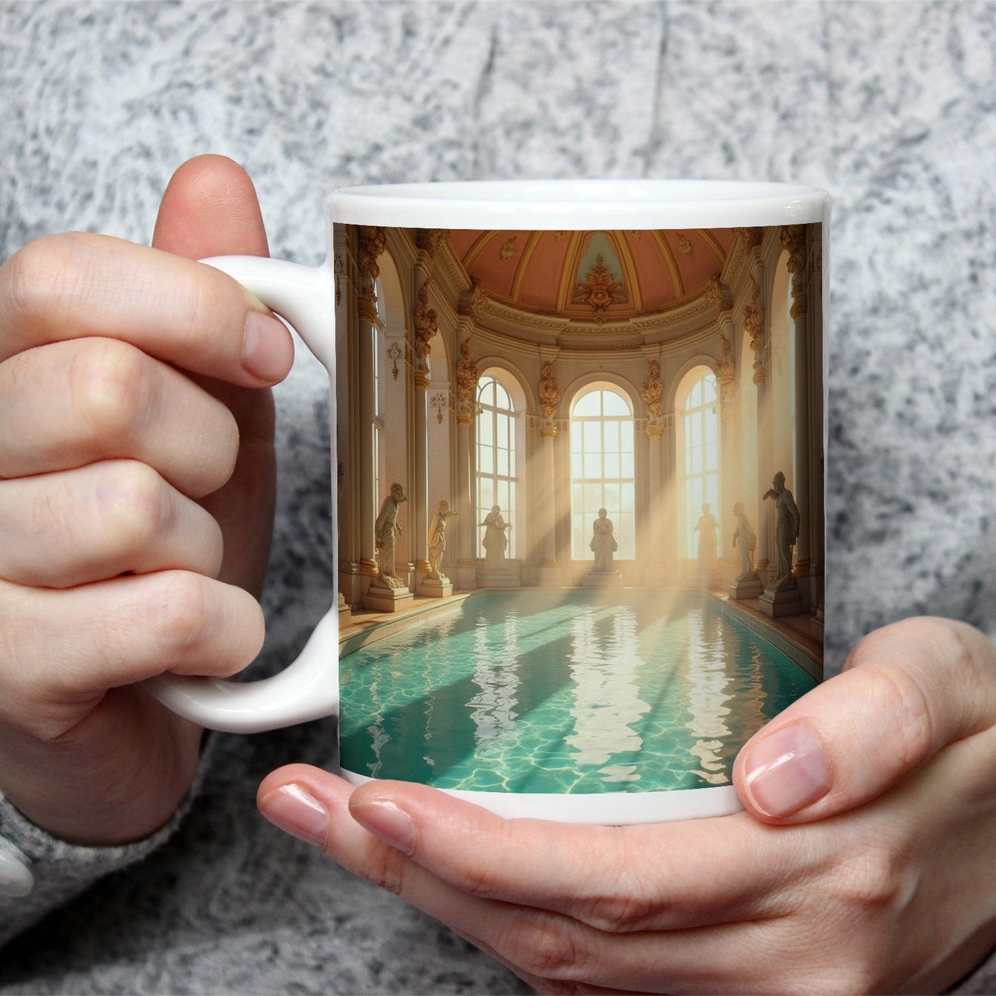 Motivtasse Barocke Badeträume – Sonnenstrahlen tanzen auf dem Wasser. - deyoli