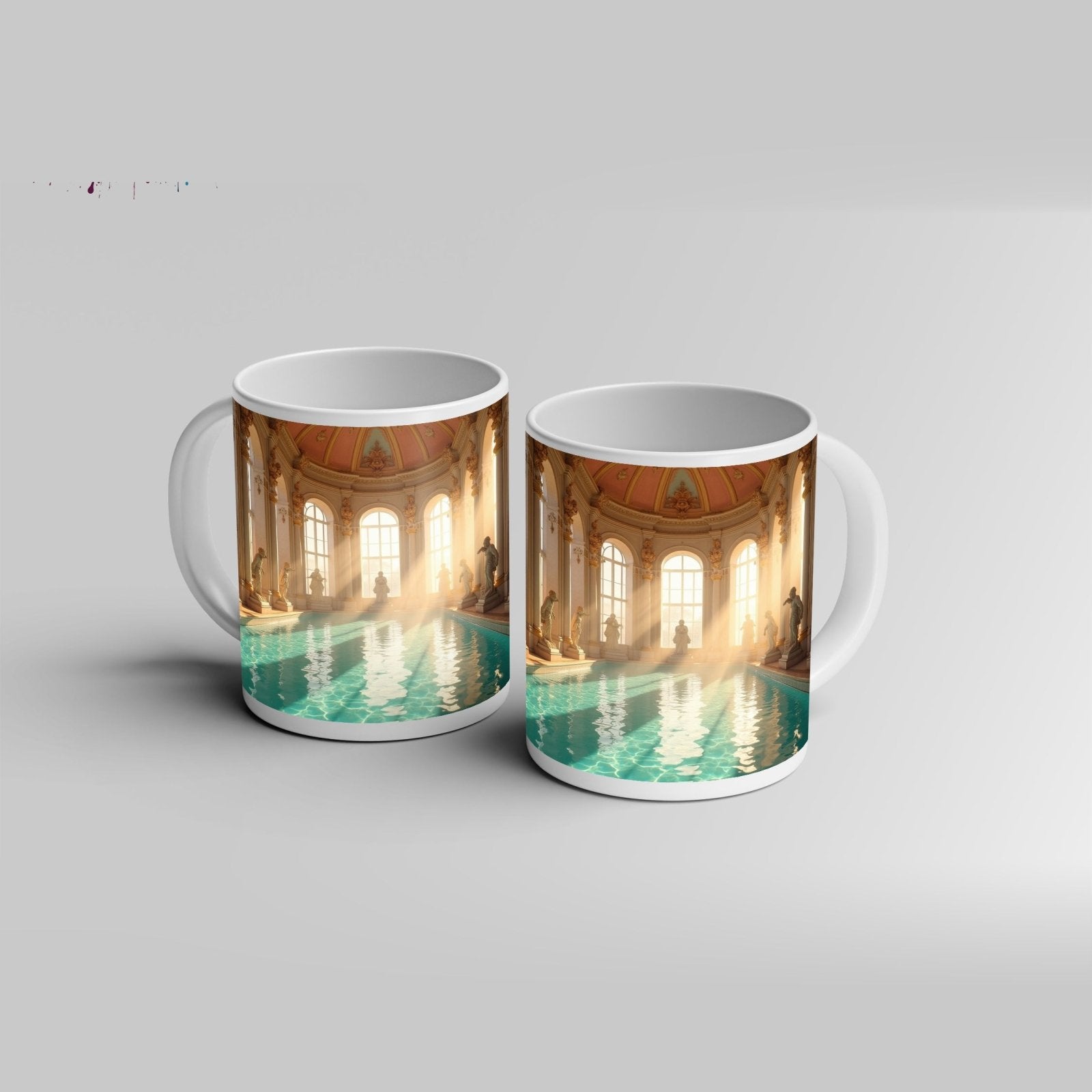 Motivtasse Barocke Badeträume – Sonnenstrahlen tanzen auf dem Wasser. - deyoli