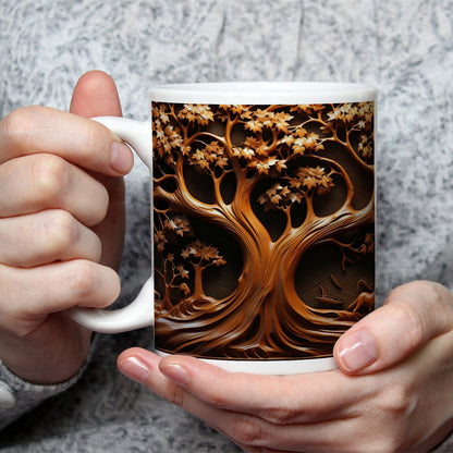 Motivtasse Baum des Lebens, kunstvoll geschnitzt in zeitlosem Holz. - deyoli
