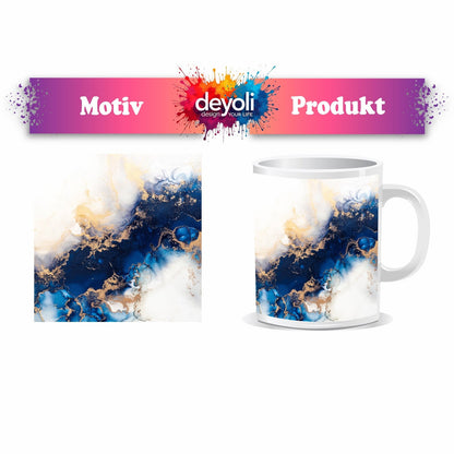 Motivtasse Blauer Strom und Gold in fließender Harmonie. - deyoli