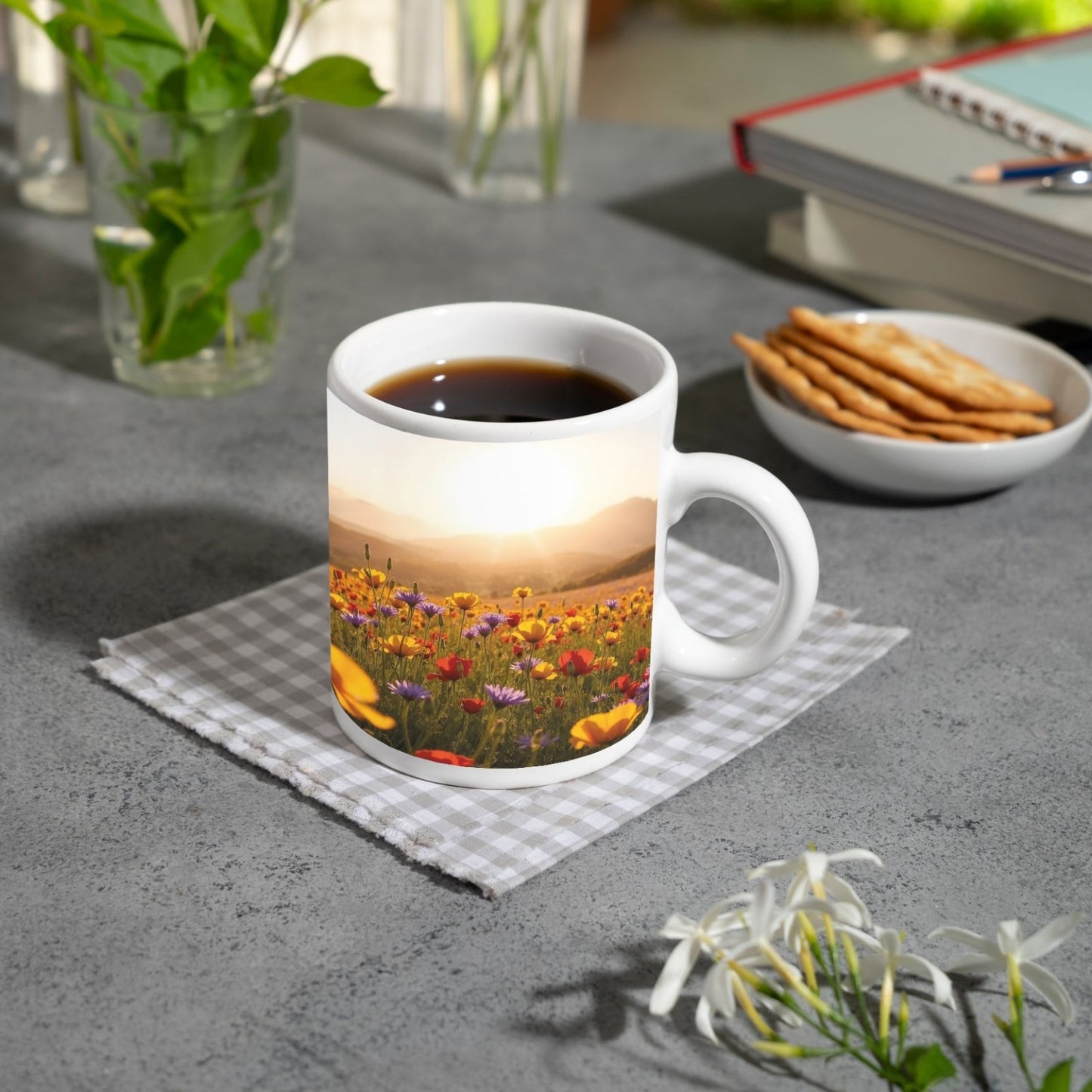 Motivtasse Blühendes Paradies im goldenen Glanz der Abendsonne. - deyoli