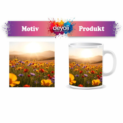 Motivtasse Blühendes Paradies im goldenen Glanz der Abendsonne. - deyoli