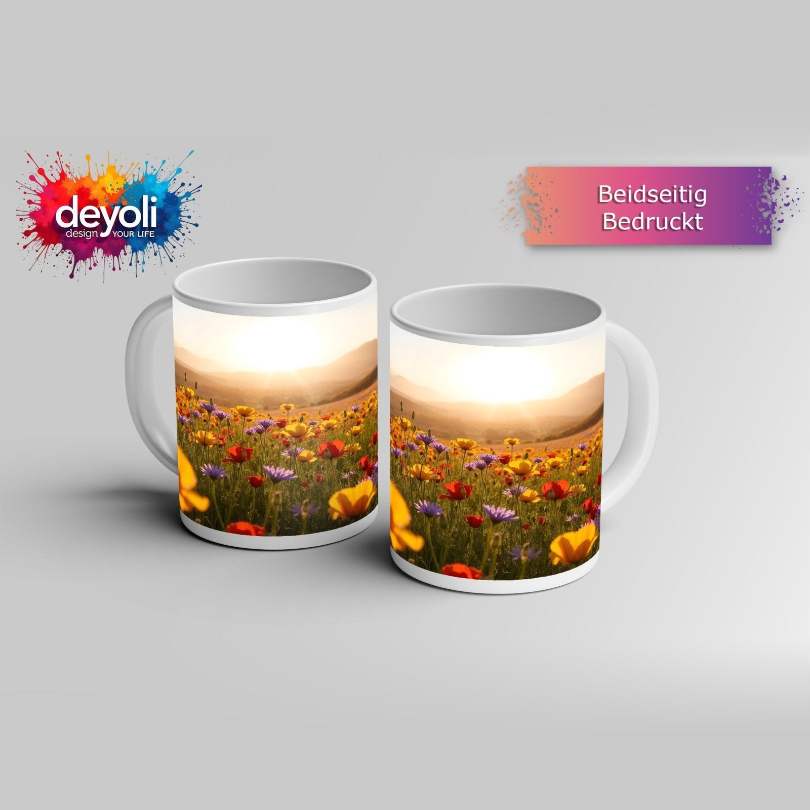 Motivtasse Blühendes Paradies im goldenen Glanz der Abendsonne. - deyoli