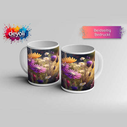 Motivtasse Blüten erwachen im goldenen Hauch des frühen Morgens. - deyoli