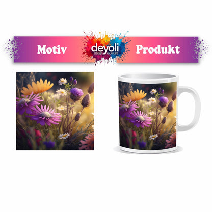 Motivtasse Blüten erwachen im goldenen Hauch des frühen Morgens. - deyoli