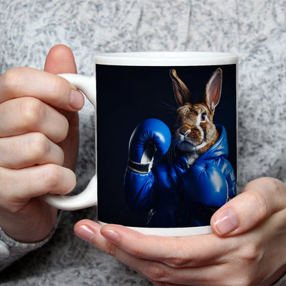 Motivtasse Boxer - Hase in Blau – süß, stark und siegessicher. - deyoli