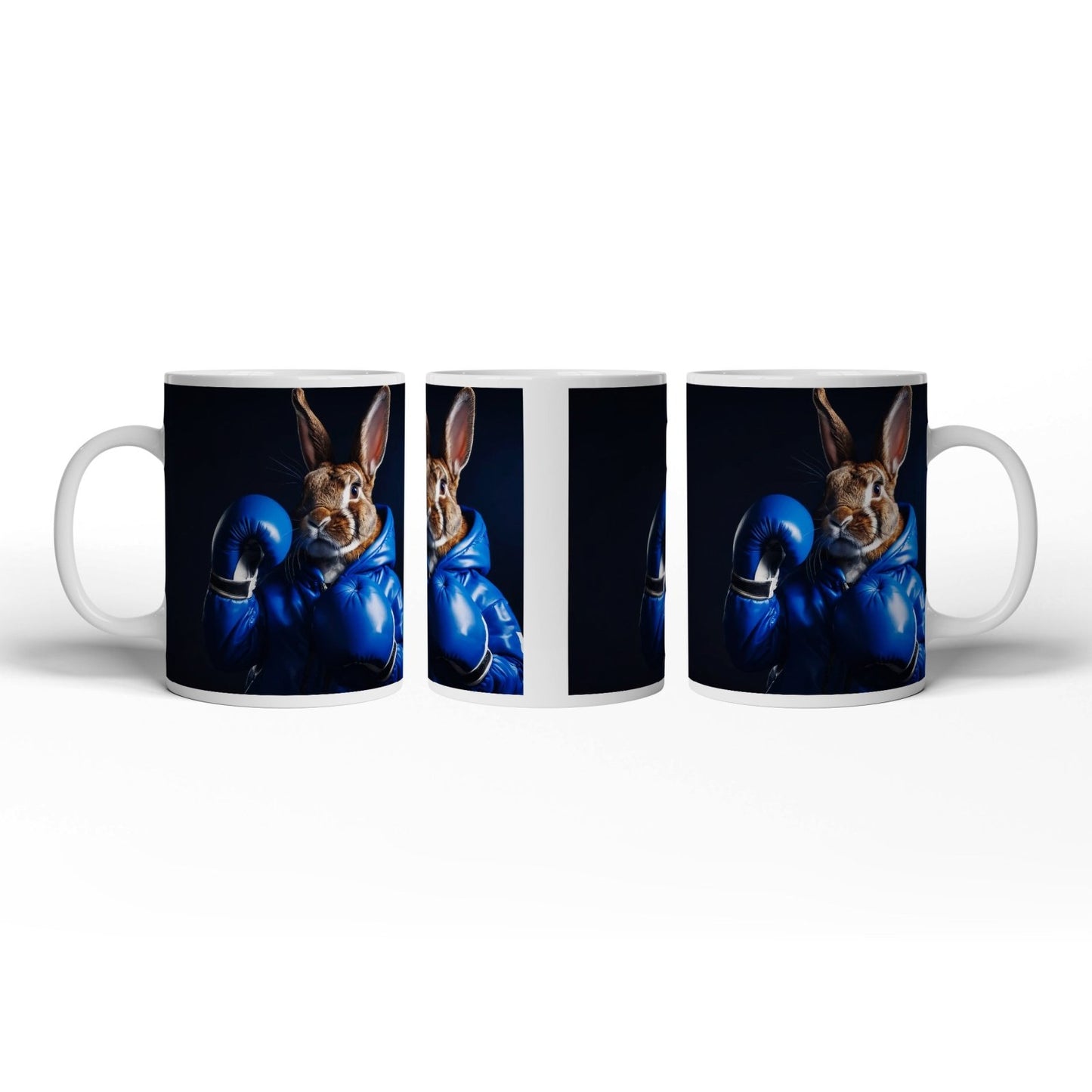 Motivtasse Boxer - Hase in Blau – süß, stark und siegessicher. - deyoli