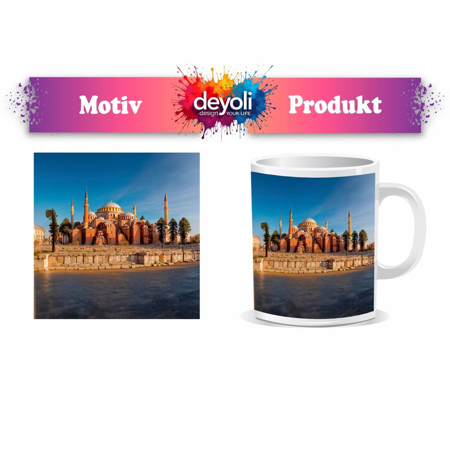 Motivtasse Byzantinische Pracht – die Hagia Sophia im Abendlicht. - deyoli