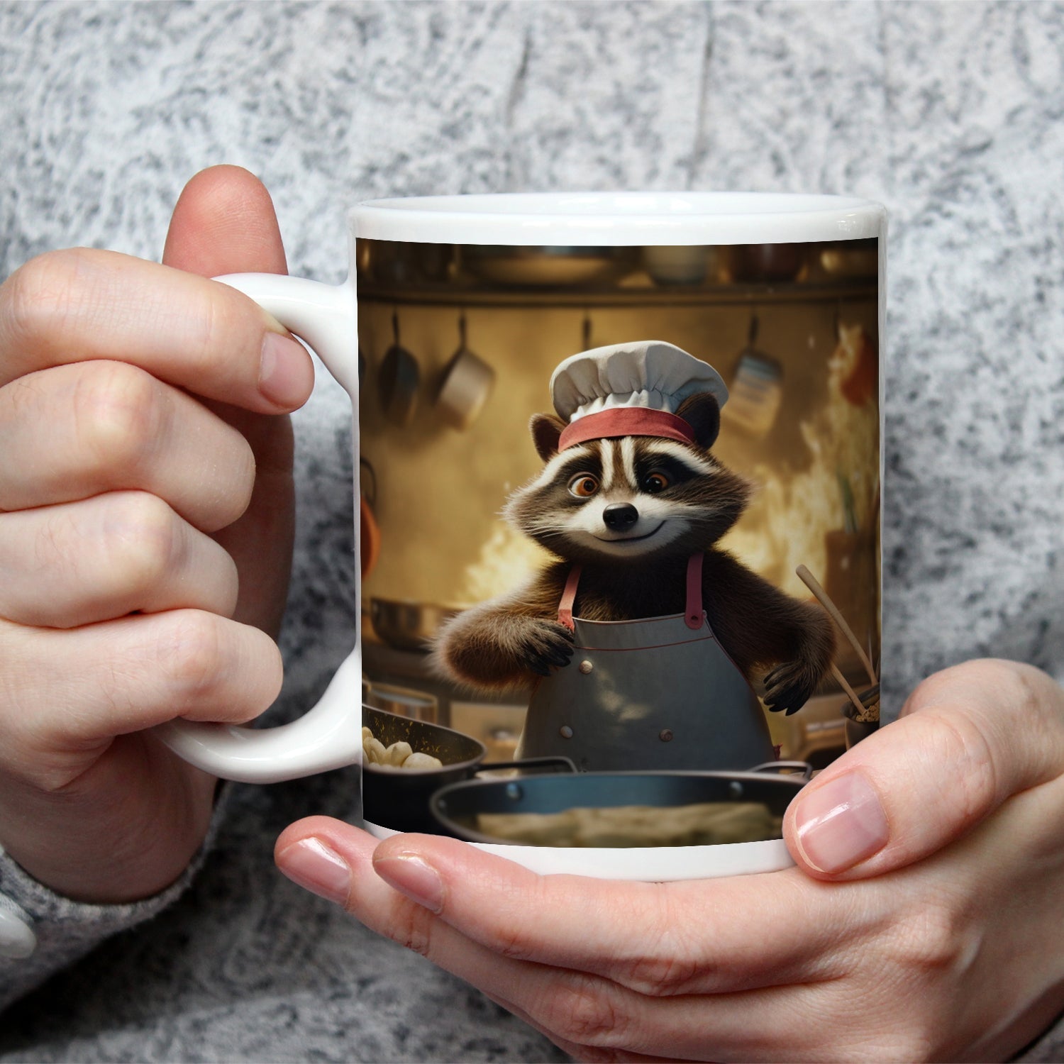 Motivtasse Chaos in der Küche – Waschbär kocht mit Feuer und Charme. - deyoli