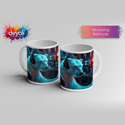 Motivtasse Cool und konzentriert – Eisbär in der Gaming - Zentrale. - deyoli