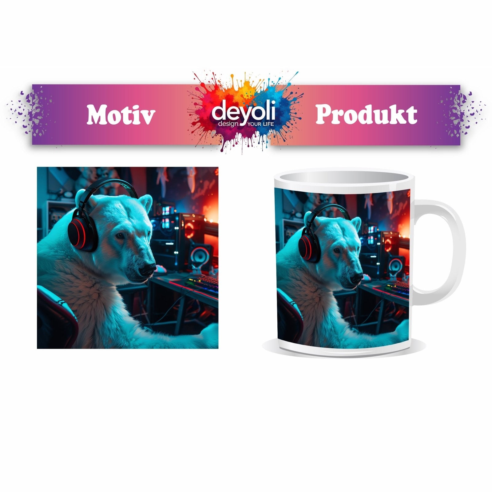 Motivtasse Cool und konzentriert – Eisbär in der Gaming - Zentrale. - deyoli